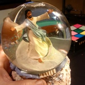 Glass Music box globe w/African American Jesus